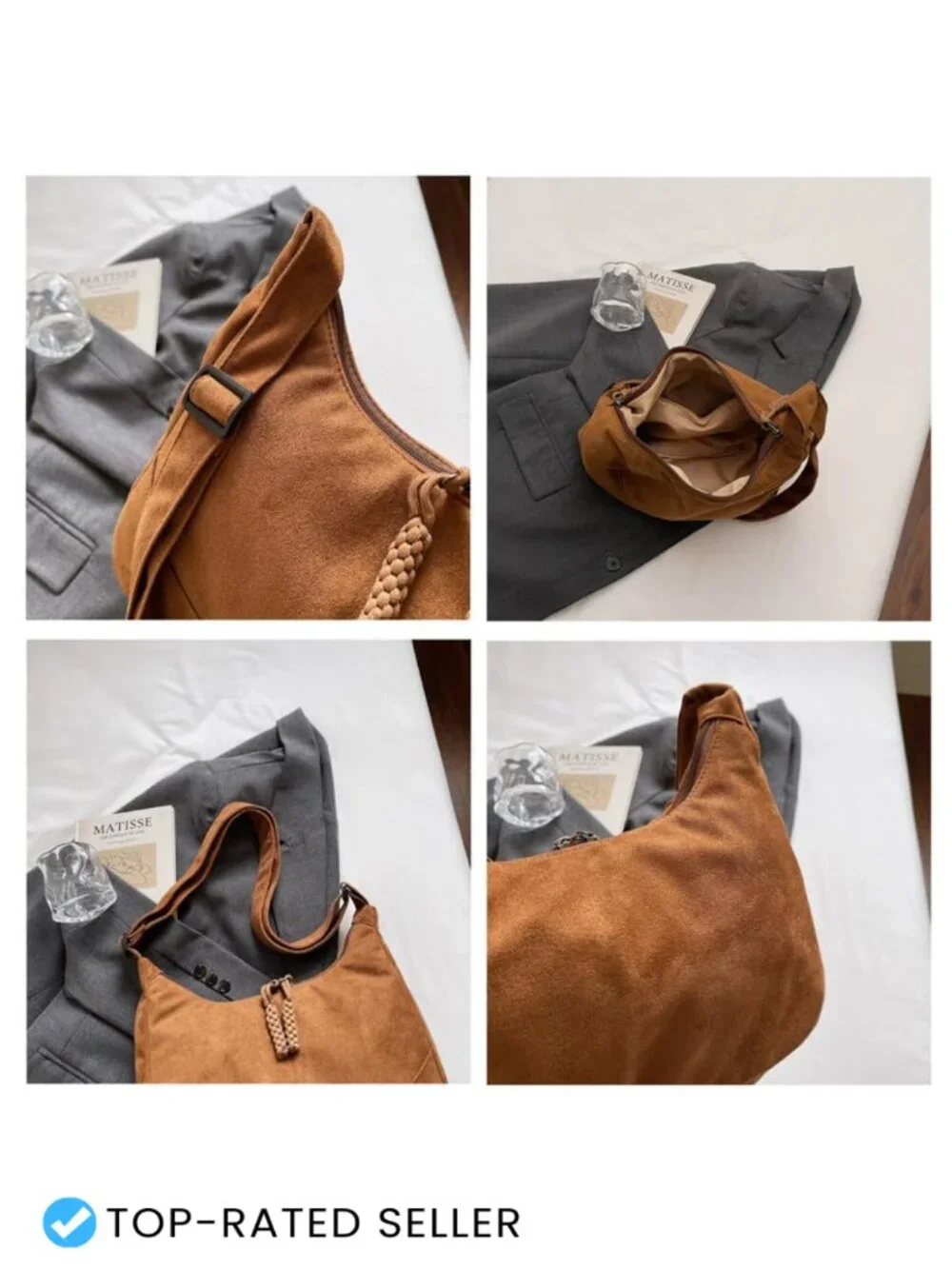 Ultra Soft Foldable Vegan Leather Crossbody Bag Slouchy Tote Hobo Handbag